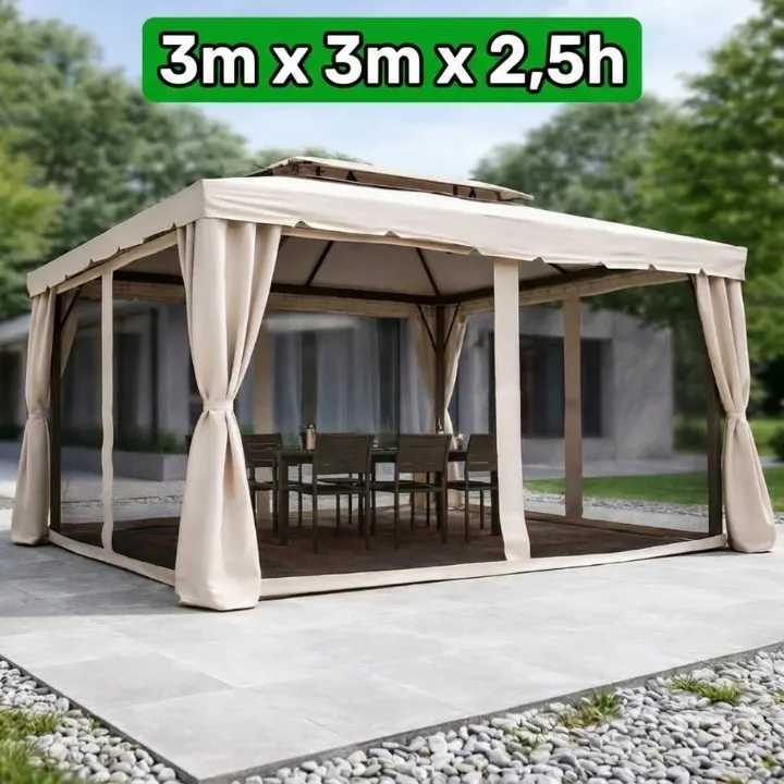 Altana ogrodowa LUXORA Gazebo 3x3x2.5m z zasłonami i moskitierami